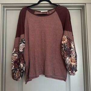 Maroon top with flowy sleeves